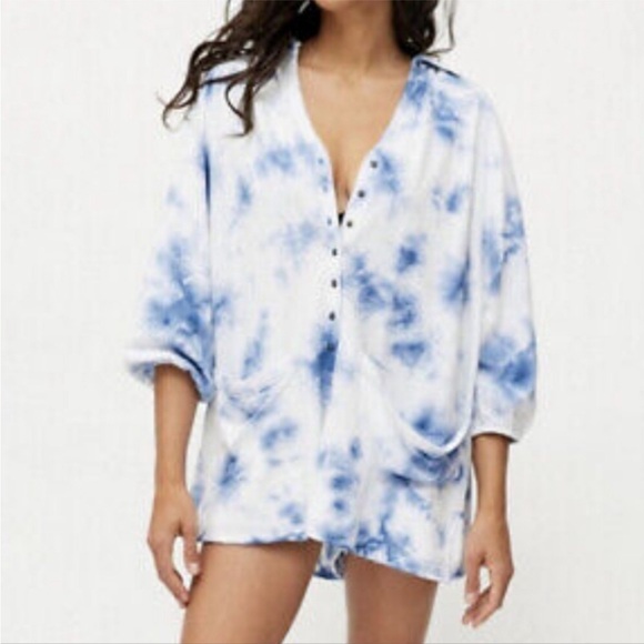 Urban outfitters tie-dye benni slouchy playsuit blue white pockets butto… - Picture 2 of 7